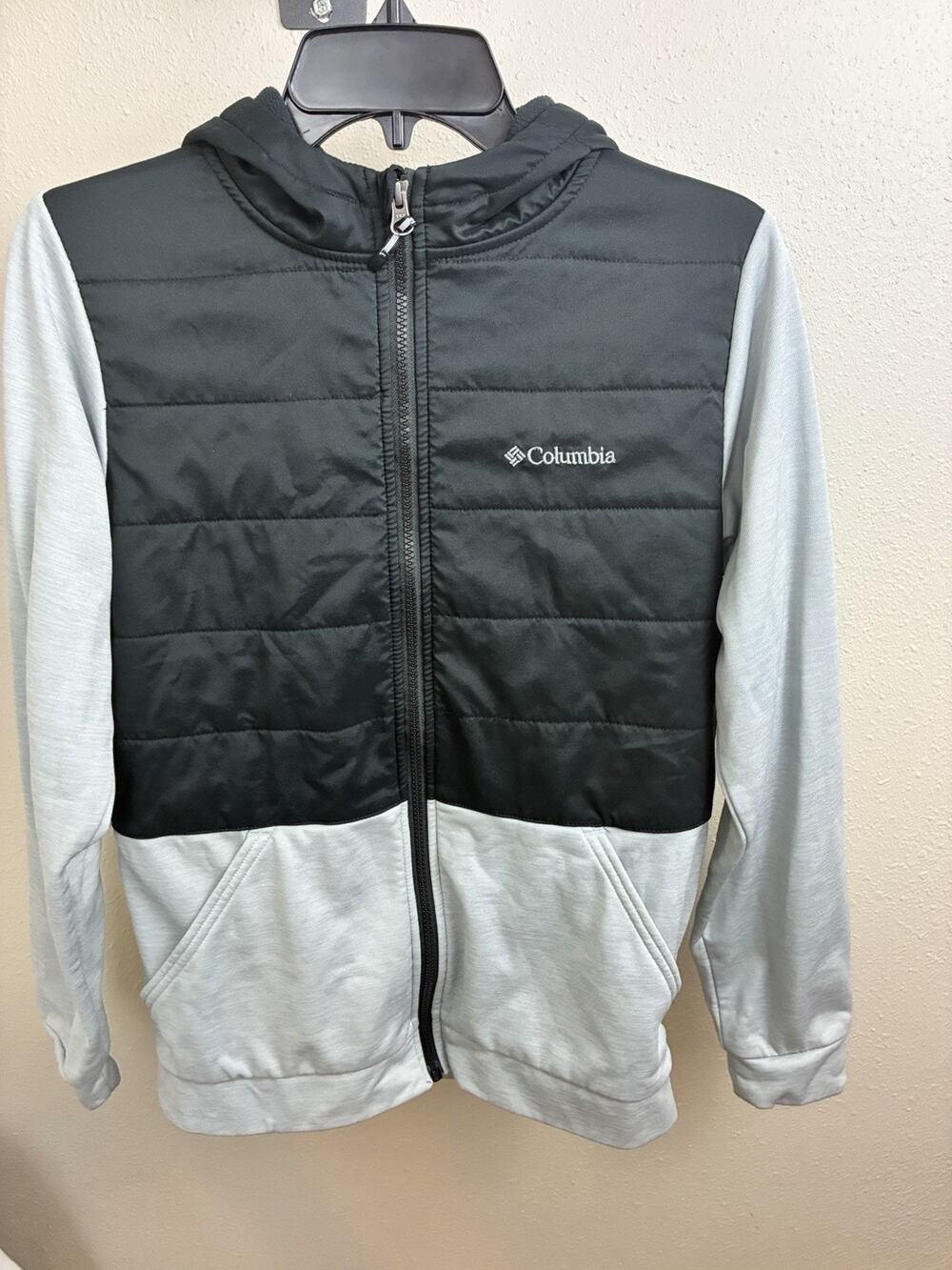 Columbia Unisex Kids Hooded Fleece Lined Colorblock Jacket Gray/Black XL (18/20)